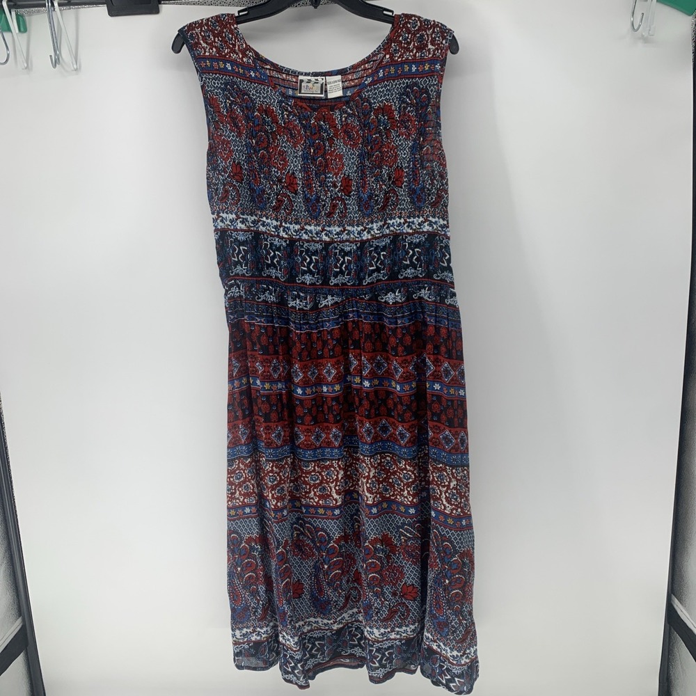 Bohemian Patterned Sleeveless Maxi Dress - Navy & Burgundy